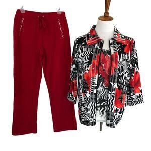 Sport Couture Casual Tracksuit Bling 3 PC Loose Fit Small Full Zip Floral Motif